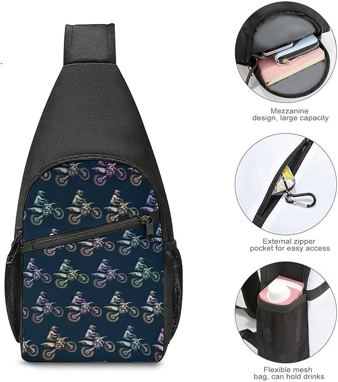 SWEET TANG Casual Sling Backpack Chest Shoulder Crossbody Backpacks, Unbalance Gym Funny Sack, Motocross Dirt Bike Black, Satchel Travel Bag Outdoor Hiking Daypack for Men Women