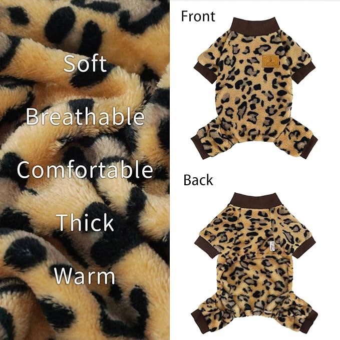 XPUDAC Dog Sweater Leopard Fleece Dog Pajamas for Small Medium Dogs Girl Boy Pet Winter Clothes for Winter Christmas(Large)