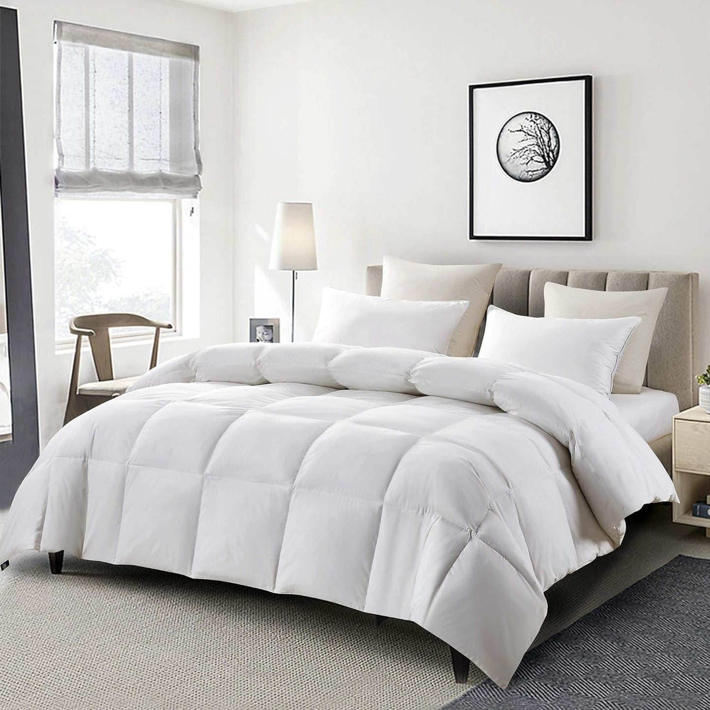 Serta Goose Feather Down Fiber Comforter Queen Size - 100% Cotton Cover Duvet Insert - Hotel Luxury Hypoallergenic Bedding Comforter All Season Medium Warmth 90 x 90 Inch White