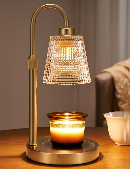 Innqoo Gold Candle Warmer Lamp with Timer, Dimmable Candle Warmer for Jar Candles, Height Adjustable Wax Melts Warmer, Birthday Gifts for Women Mom, House Warming Gifts New Home Decor