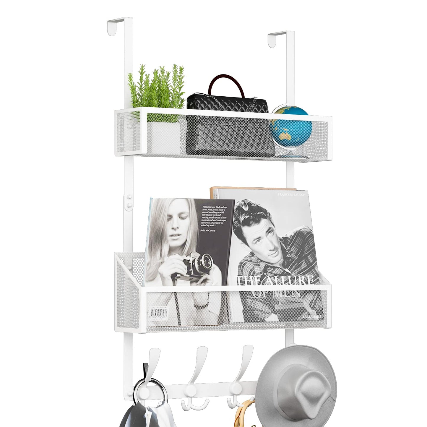 Kaiferty Over The Door Hooks Organizer, Coat Rack Over The Door Storage Hanger Towel Rack, Back of Door Storage Organizer for Bathroom,Bedroom,Kitchen,Office (White, 3-Tier)