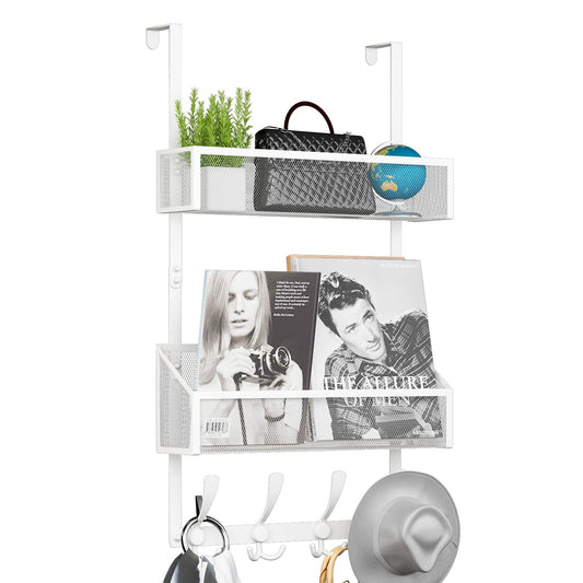 Kaiferty Over The Door Hooks Organizer, Coat Rack Over The Door Storage Hanger Towel Rack, Back of Door Storage Organizer for Bathroom,Bedroom,Kitchen,Office (White, 3-Tier)