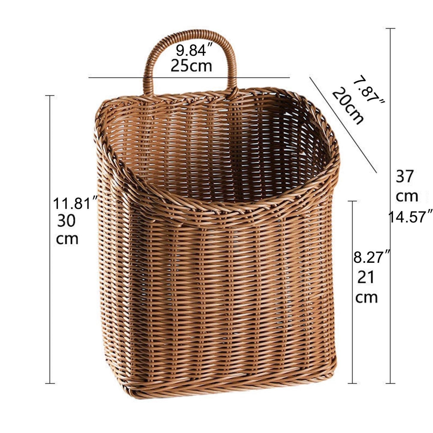 Woven Hanging Wicker Basket for Door, Handmade Rattan Hanging Wall Baskets for Garden Farmhouse Home (Brown)