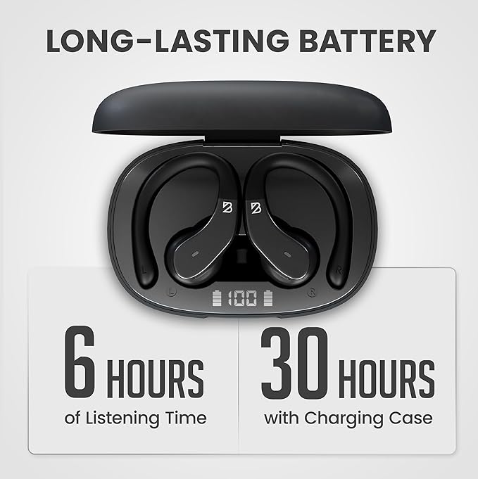 Back Bay Audio - Runner Wireless Earbuds for Running, Workout Wrap Around Earbuds Bluetooth Headphones for Sports, Around The Ear Wireless Bluetooth Running Headphones, Hook Over Earphones Earhooks
