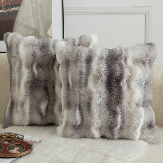 MANDIOO Pack of 2 Thick Plush Wool Decorative Throw Pillow Covers Super Soft Wave Bubble Fur Velvet Cushion Covers Pillow Shams for Couch Bed Living Room 16x16 Inch White Gray