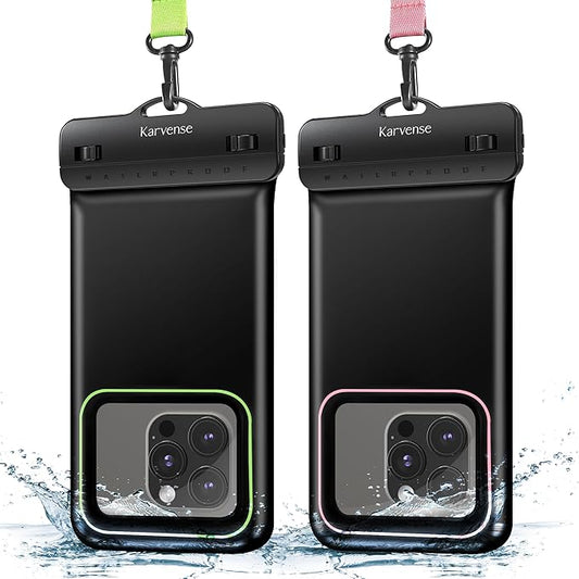Karvense Waterproof Phone Pouch Case Floating, Waterproof Cell Phone Lanyard Bag/Holder for iPhone, Samsung Galaxy, Pixel, Universal Dry Bag for Travel, Beach, Shower, Pool, Kayaking,Snorkeling-2 Pack