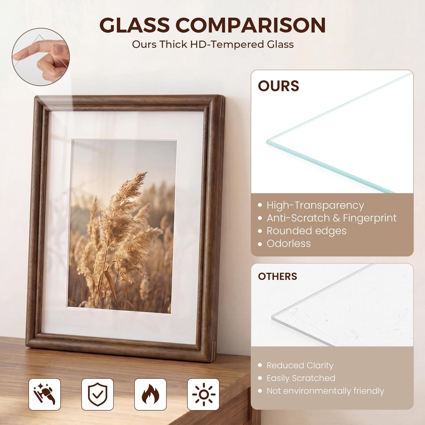 5x7 Picture Frame with Mat for 4x6, USA-Sourced Walnut Wood Handcrafted Rounded Corner with HD Tempered Glass, 5 x 7 Photo Frames Gallery Wall & Tabletop, Vertically or Horizontally, 2 Pack