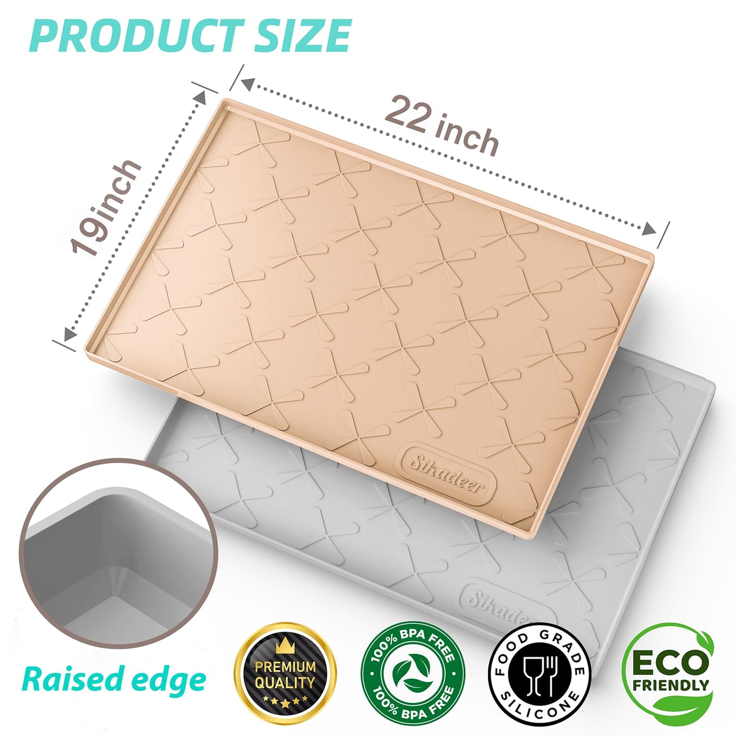 SIKADEER Waterproof Under Sink Mat 22x19, Raised Edge Silicone Mat Under Sink Shelf Liner, Sink Protector Kitchen Cabinet Tray for Bathroom Vanity and Small Cabinets, Cat Food Mat