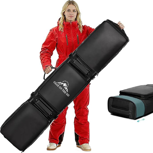 Ski Bag with Wheels, Extendable Snowboard Bag, Waterproof 900D Ski Bags for Air Travel, Padded Snowboard Bag with Backpack & Shoulder Strap