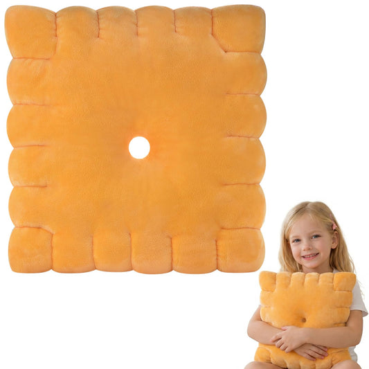 Cheese Cracker Plush Pillow – Soft High-Density Velvet Stuffed Snack Pillow, Baked Snack Cracker Shape, Cute Food Plush Cushion for Kids & Adults, Sofa Bed Travel Decor, 10.24 x 10.24 in