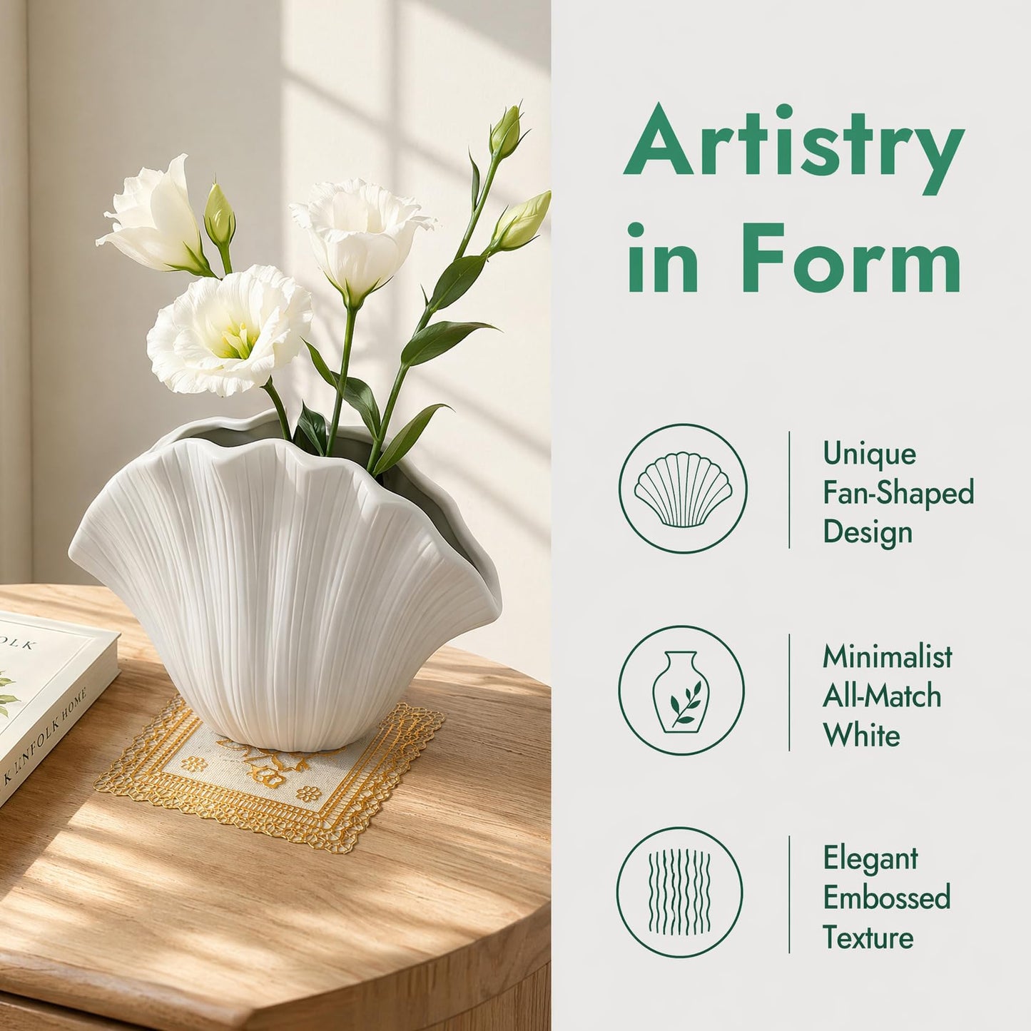 Ceramic Flower Vase H6.3″ Tall for Home Decor Living Room Bedroom