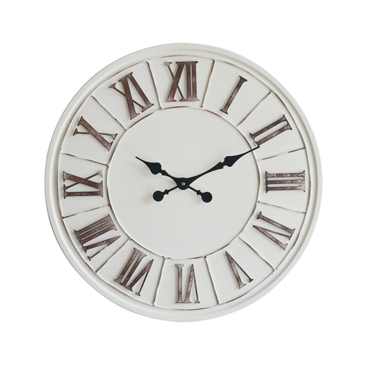 PILIHOME Large Farmhouse Wall Clock - 24 Inch, Rustic White, Distressed Roman Numeral, Metal Face, Battery Operated, Modern Farmhouse Decorative Wall Clock for Living Room Decor