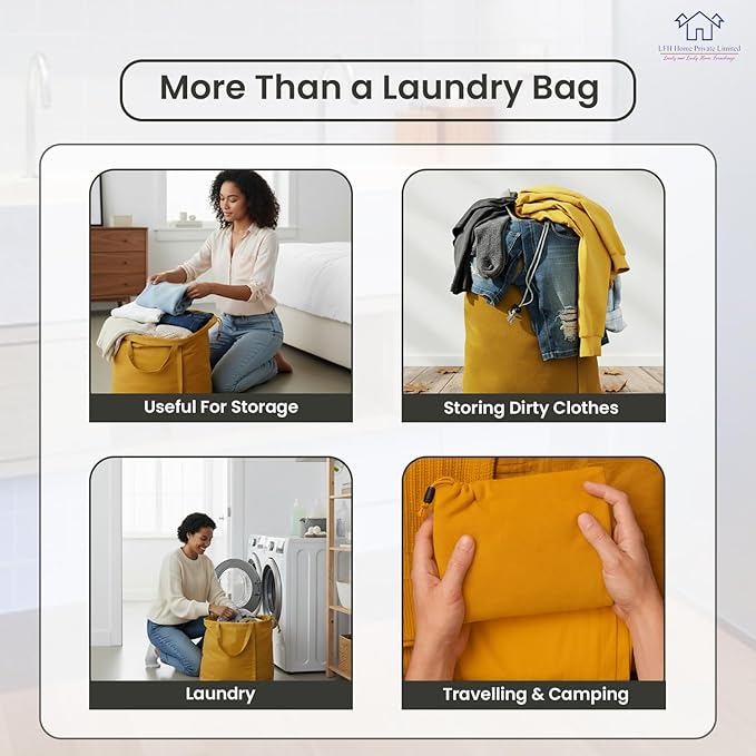 LFH Home Large Premium Cotton Canvas Laundry Bag with Drawstring and Handles Heavy Duty, Multi-Use, and Washable for Home, Travel, College or Storage 28x36 (Pack of 2)-Yellow