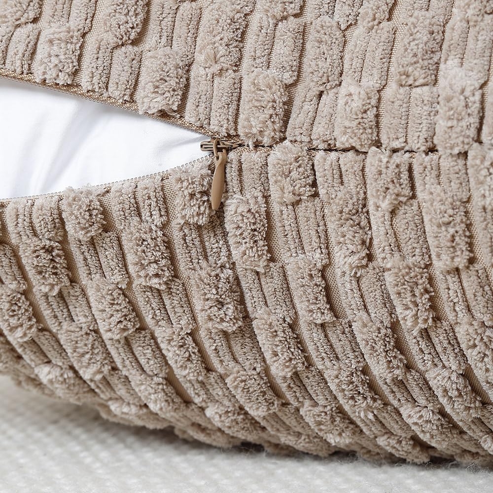 MADIZZ Pack of 2 Corduroy Decorative Euro Sham Pillow Covers 26x26 Inch Taupe Soft Boho Striped Couch Throw Pillows for Bed Pillowcases for Sofa Livingroom Home Decor