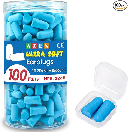 AZEN 100 Pairs Ear Plugs Bulk, NRR 32dB Soft Foam Ear Plugs for Sleeping Noise Cancelling, Earplugs for Concerts Shooting Swimming Noise Reduction (Lake Blue)