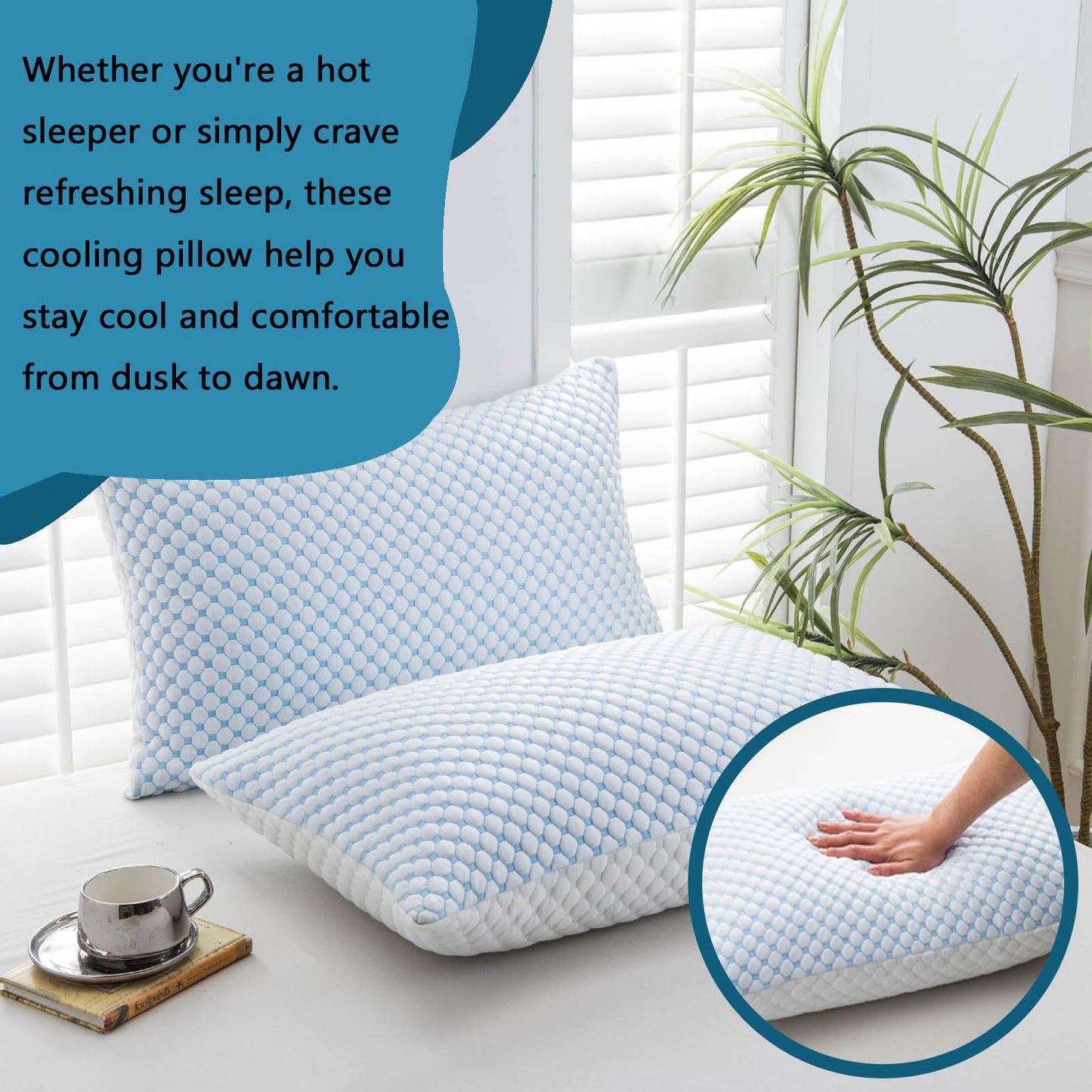 Mooppom Cooling Pillows for Sleeping, Shredded Memory Foam Cooling Pillow for Hot Sleepers, Adjustable Cool Bed Pillows for Side Back Stomach Sleepers(Queen)