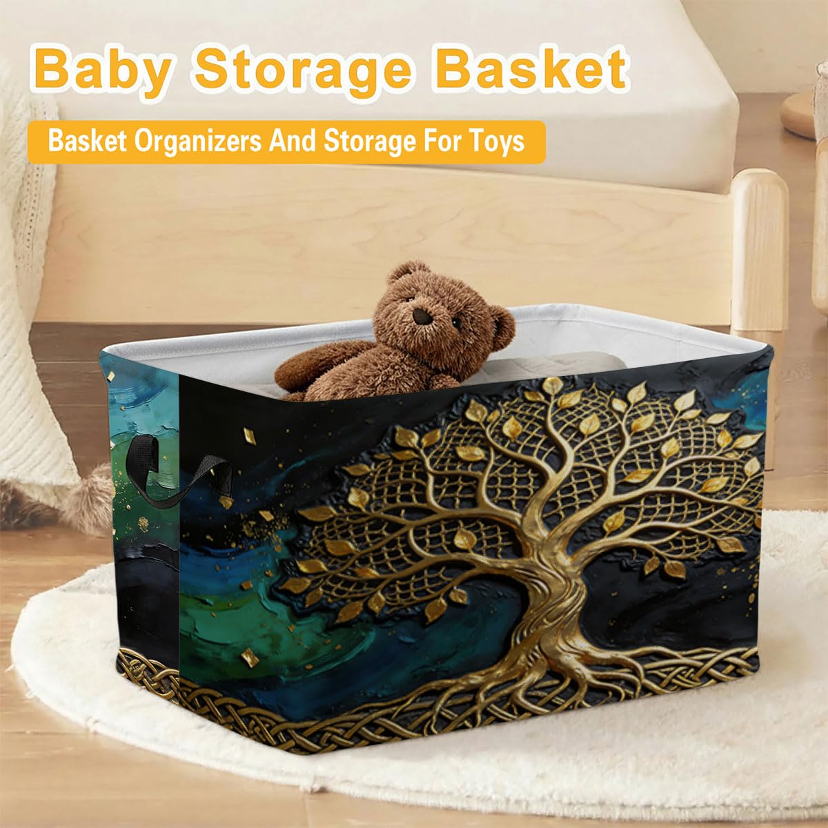 Golden Life Tree Foldable Laundry Basket Hamper with Handles, 56L Large Capacity Toy Storage Organizer, Collapsible Clothes Hamper for Home Decor and Bedroom Organization.