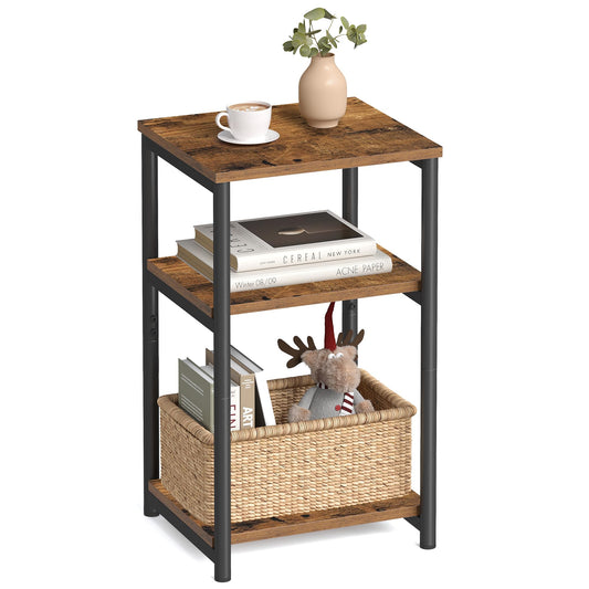 VASAGLE BARNET Collection - Side Table, Small End Table for Living Room, Modern Tall Nightstand, Bedroom, Office, Bathroom, Steel Frame, Rustic Brown and Ink Black ULET273B01