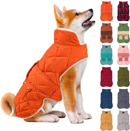 KYEESE Dog Coat Windproof Dog Coats for Small Dogs Thick Pets Clothes with Pocket Waterproof Dogs Jacket with Fleece Lined Warm Pet Winter Puffer Coat with Leash Hole Soft Pet Sweater for Cold Weather