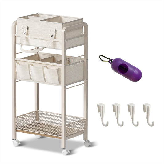 JRANBRJS Baby Diaper Caddy Organizer and Storage,2In1 Baby Cart Organizer-Baby Diaper Caddy+3 Tier Rolling Cart for Baby Nursery,Baby Bedside Cart,Easy Assembly,Beige