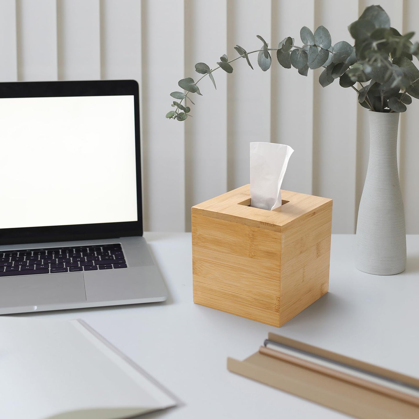 Bamboo Tissue Box Cover, Square Wood Tissue Box Holder, Wooden Facial Paper Holder for Bathroom, Bedroom, Dinner Table, Office (Square - 1 Pack)