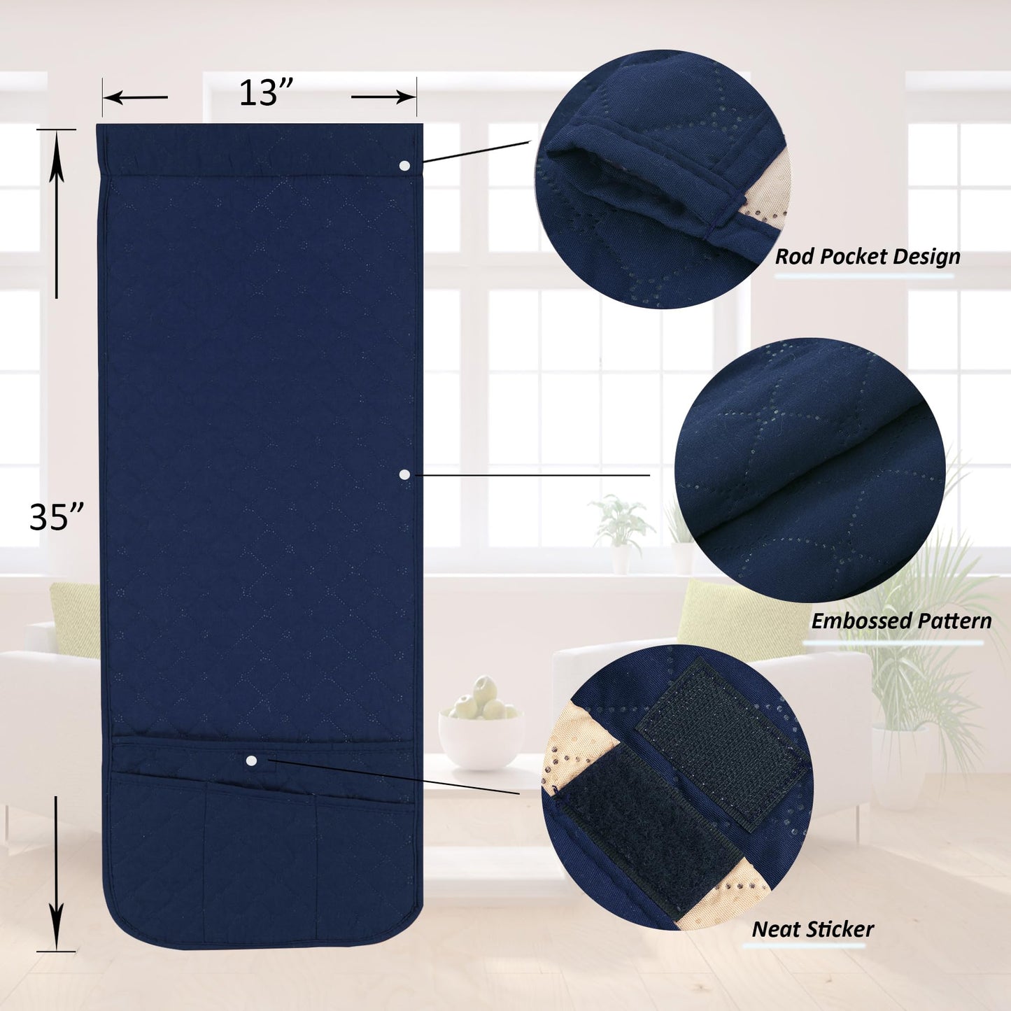 luckyjoyreal Armchair Caddy for Couch Remote Control Holder Premium Durable Non-slip Sofa Armset Organizer Caddy Storage for Recliner Couch 4 Pocket for Cell Phone Magazine 35"x13" Navy 1 Piece