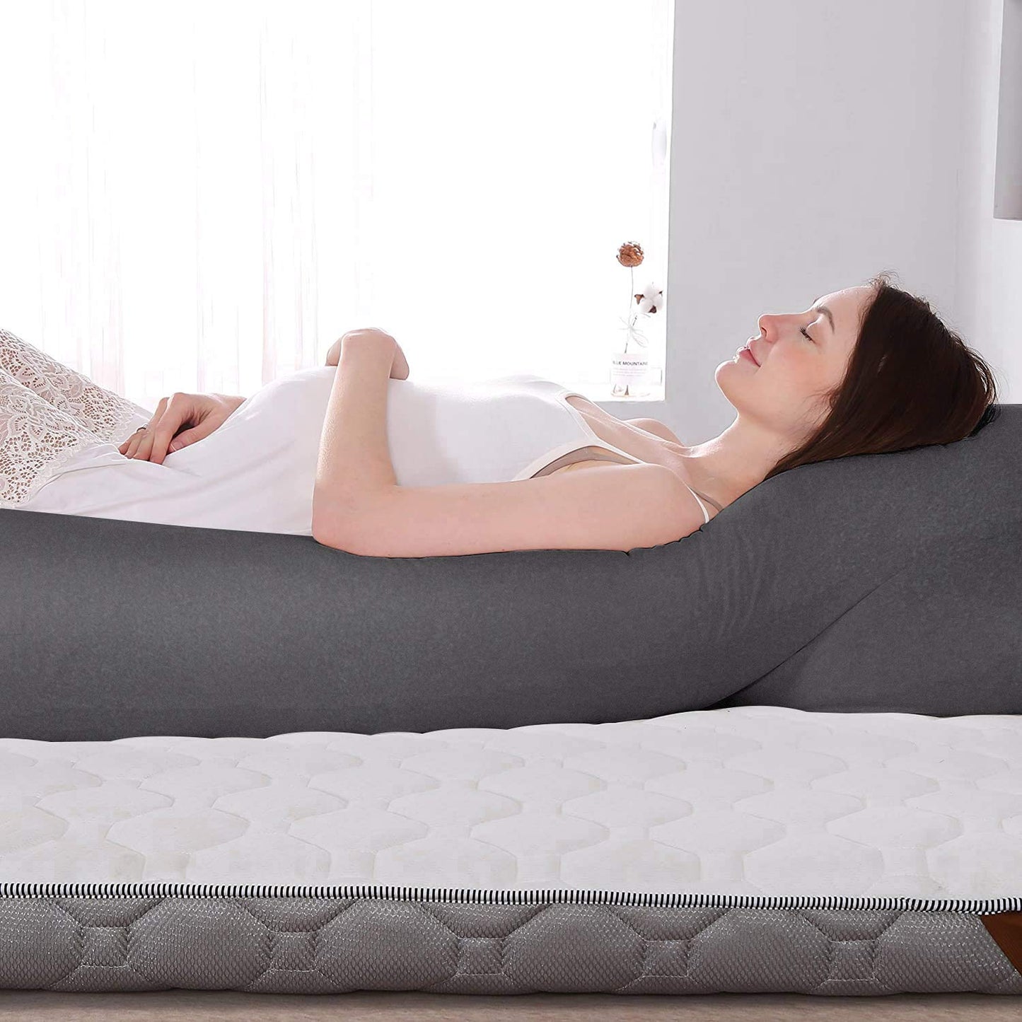 COSMOPLUS 𝐏𝐫𝐞𝐠𝐧𝐚𝐧𝐜𝐲 𝐏𝐢𝐥𝐥𝐨𝐰 𝐂𝐨𝐯𝐞𝐫 U Shaped Full Body Pillow Case 𝐂𝐨𝐯𝐞𝐫 for Maternity,Stretchy Cool Breathable Jersey Fabric, Provides Sleep and Pregnancy Support,Heather Grey
