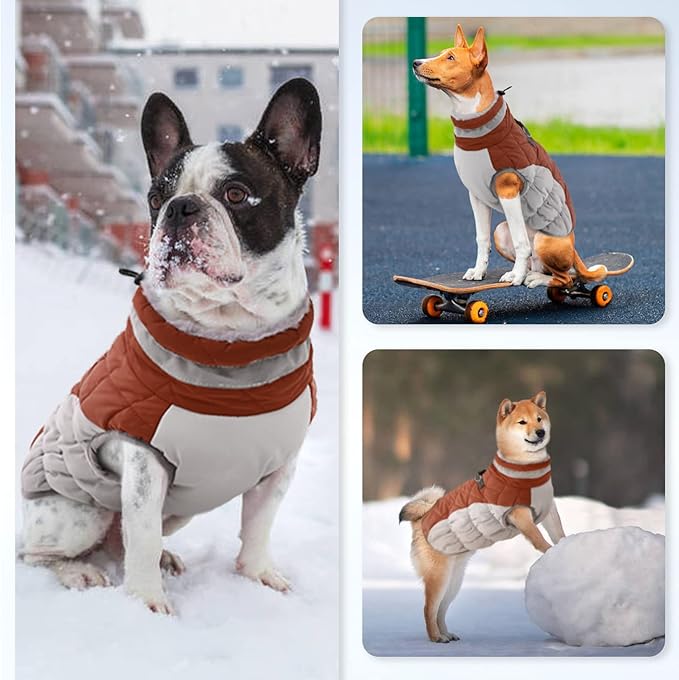 OUOBOB Dog Jackets for Large Dogs, Large Dog Winter Coat, Pet Cold Weather Coats, XXXL Pet Jacket with D-Ring, Waterproof Coat with Back Zipper,Snowsuit Labrador German Shepherd Doberman,Brown,XXXL