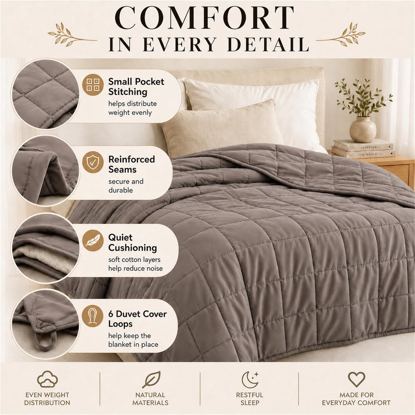 Smart Queen Weighted Blanket for Adults(41"x60",5lbs, Grey) Soft Cooling Heavy Blanket for Sleeping, Breathable Blanket with Glass Beads Perfect for 40-60 lbs,All Season,Machine Washable