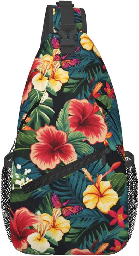 Hawaii Tropical Palm Sling Backpack Crossbody Bag Casual Chest Bags Travel Hiking Daypack Shoulder Bag for Women Men