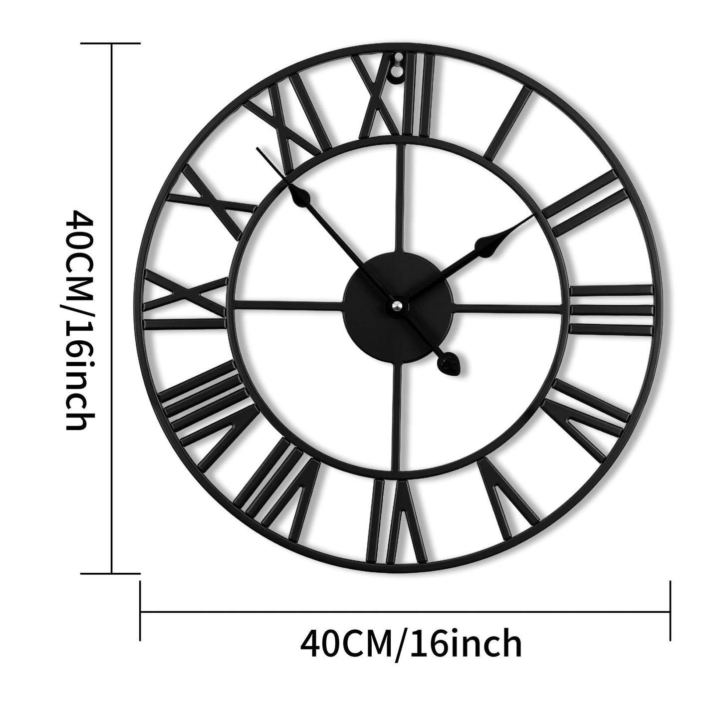 Blorple 16inch/40cm Wall Clocks Battery Operated,Wall Clocks for Living Room Decor, Bedroom,Office,Bathroom,Silent,Large Wall Clock for Home and Kitchen,Farmhouse (Iron Roman Numerals, 16 inches)