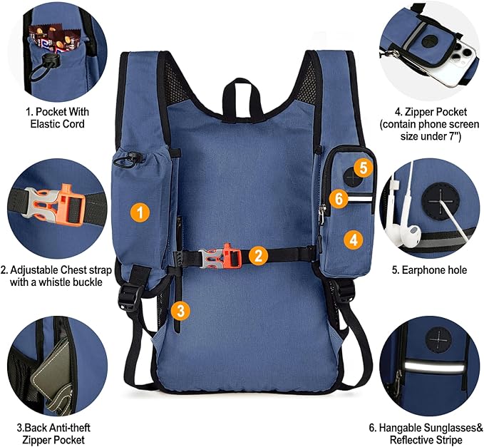Seektop 20L Small Hiking Backpack for Women Men, Lightweight Hiking Packable Daypack with Phone Pocket for Travel Camping (Dark Blue, 20L)
