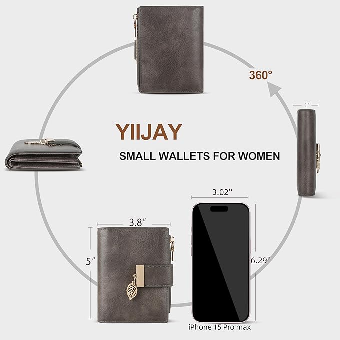 yiijay Small Wallet Women RFID Blocking Leather Bifold Wallet Credit Card Holder for Women Ladies Compact Wallet Mini Purse With Zipper Pocket