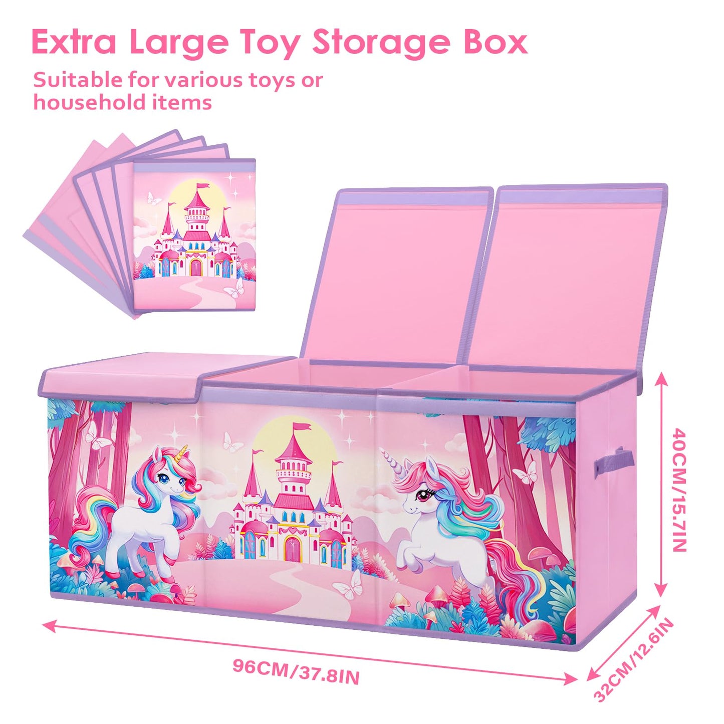 Large Toy Box Chest Organizer with Flip Lid for Kids, Collapsible Oxford Toy Storage Box with Handles for Boys Girls, Sturdy Waterproof Storage Organizer for Bedroom Playroom Nursery, 37.7×12.5×15.7''
