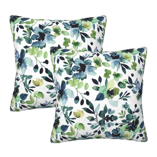 NOIRDAREL Spring Floral Pillow Covers 18x18 Inch Set of 2 Watercolor Sage Green Blue Flower Throw Pillow Cover Summer Floral Square Pillowcase Cushion Cases for Home Couch Bed Sofa