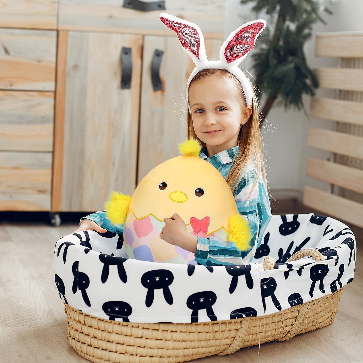 Mushymallow 12” Easter Chicken Plush Pillow Cute Easter Egg Chick Plush Toy Soft Chicken Stuffed Animal Easter Gifts for Kids Girls Boys