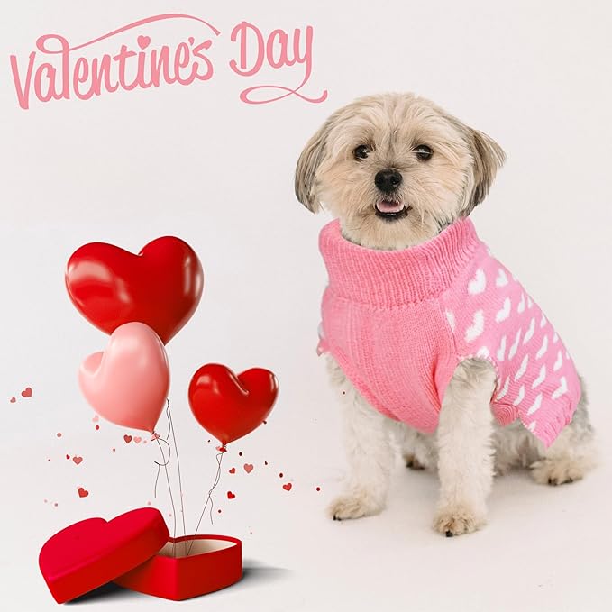 GOYOSWA Valentines Dog Sweater, Dog Valentines Clothes Outfit Knitted Sweaters for Small Medium Large Dogs Pets (Pink Heart, Large)
