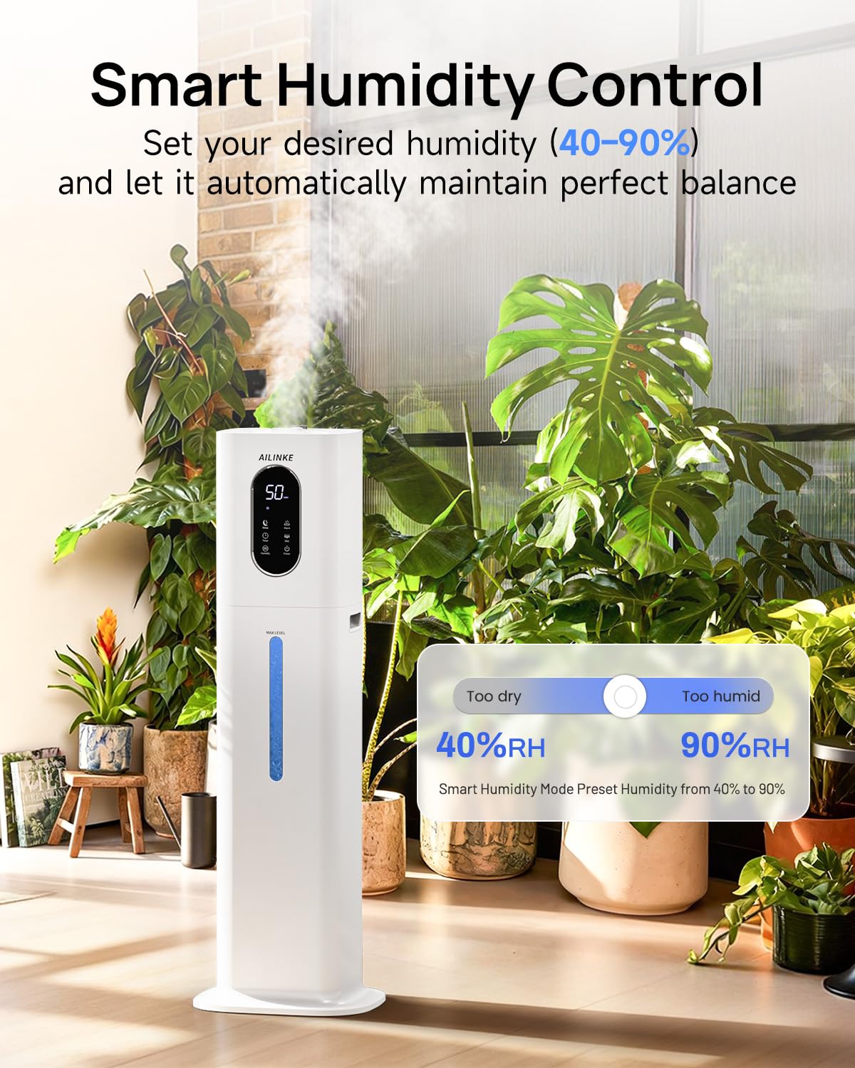 AILINKE Humidifiers for Bedroom 500 sq ft, 2.1Gal/8L Warm & Cool Mist Humidifier Large Room with Essential Oil Diffuser, Large Room Humidifiers for Home Baby Nursery Office Plants, White
