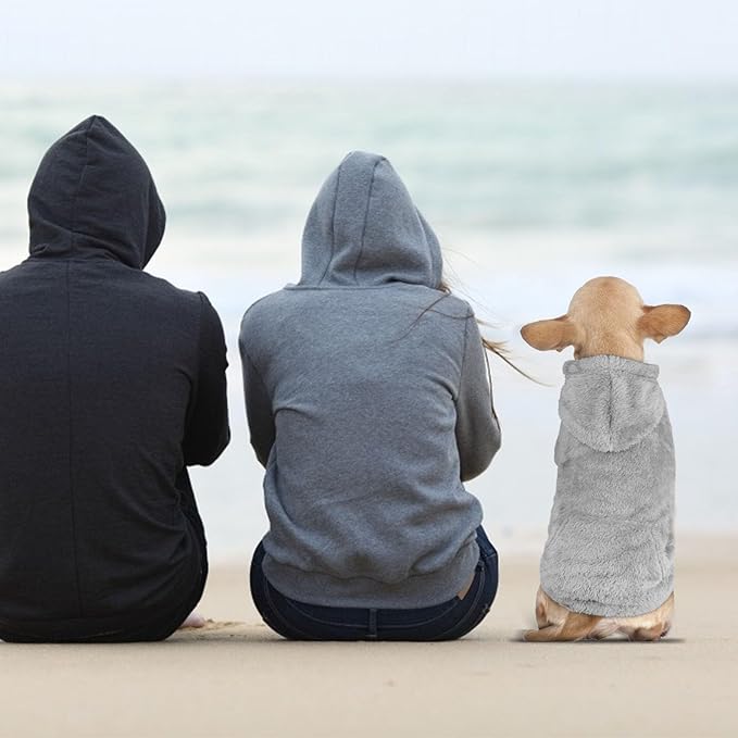 Dog Sweater,Dog Hoodies,Warm Fuzzy Fleece Sweatshirt with Hood & Pocket,Leash Hole,Cozy Cold Weather Pet Clothes Pet Sweater for Small,Medium,and Large Dogs(Grey,L)