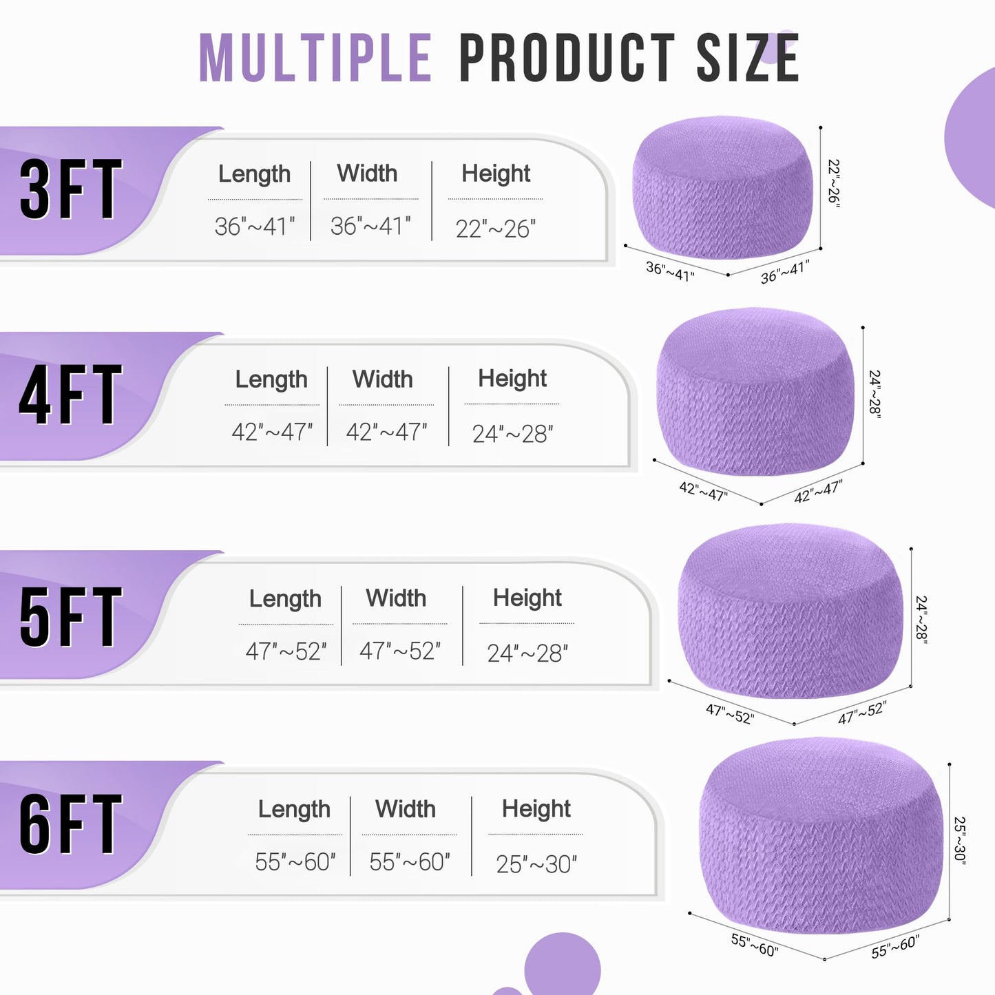 3FT Bean Bag Chair,Giant Bean Bag Chairs for Adults,Big Bean Bags with Memory Foam Filled, Large Beanbag Chairs with Chevron Plush Cover-Purple