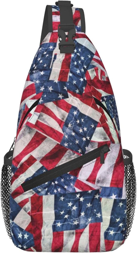 GJXFLSY American Flag Pattern Sling Backpack Crossbody Bag Casual Chest Bags Travel Hiking Daypack Shoulder Bag for Women Men