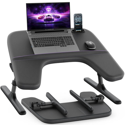 SAIJI Laptop Lap Desk for Bed & Couch, Adjustable Height & Angle Bed Desk with Soft Armrest for Adults, Ergo Curve Folding Bed Table for Working, Reading and Gaming, Laptop Desk for Bed (Black)