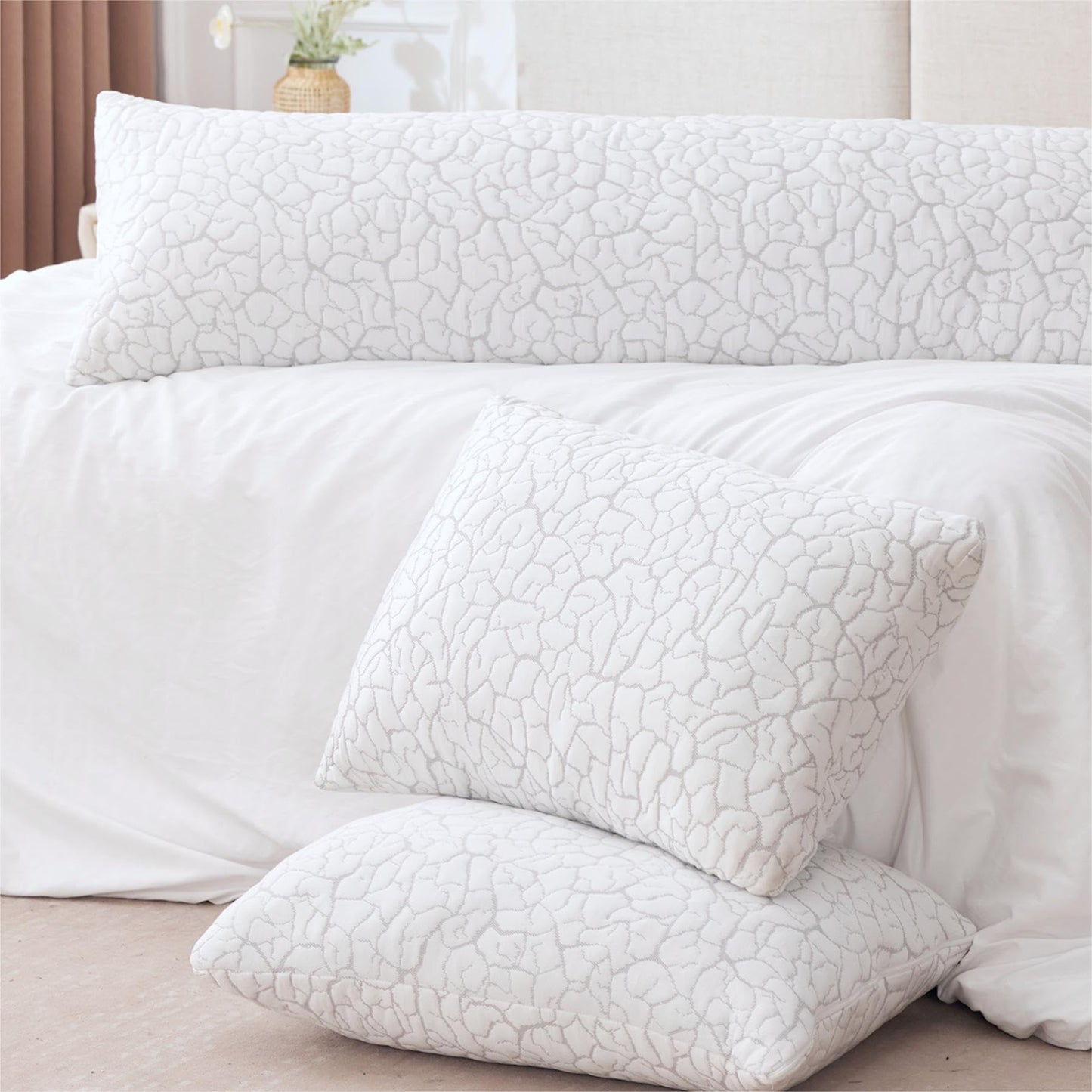 WGAKCED Cooling Pillows for Sleeping 2 Pack, Adjustable Shredded Memory Foam Pillows Queen Size Set of 2, Firm Bed Pillows for Side Back Stomach Hot Sleepers, Cold Pillow with Removable Washable Cover