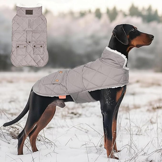 KYEESE Dog Coat Windproof Pet Sweater with Warm Pet Winter Puffer Coat with Leash Hole Waterproof Pets Clothes for Cold Weather Soft Dogs Jacket with Pocket Thick Dog Coats for Medium Dogs