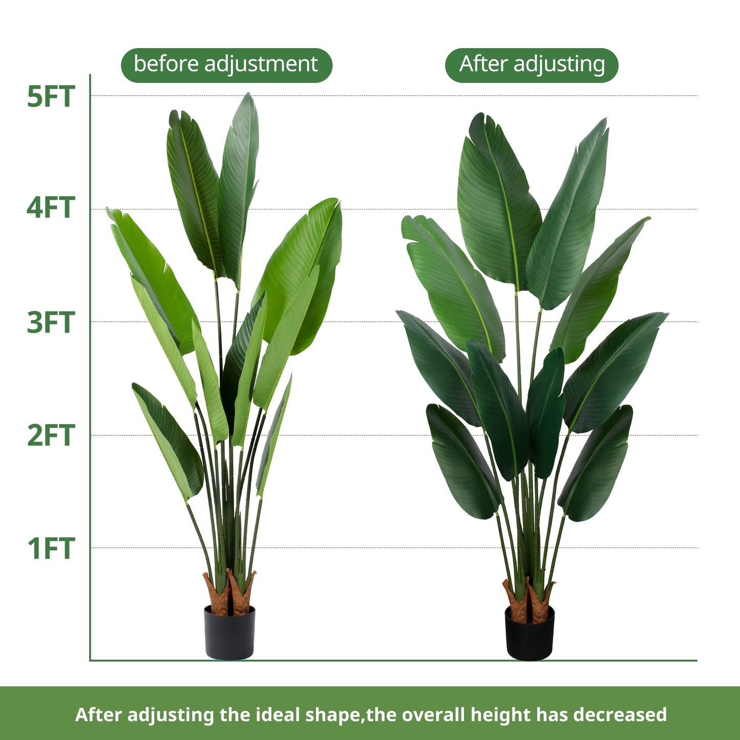 YEPDIN Artificial Bird of Paradise Plant 5 Ft Tall Fake Banana Leaf Plant for Indoors and Outdoors,Faux Palm Tree with Plastic Pot for Office and Home Decor,L1602PCS