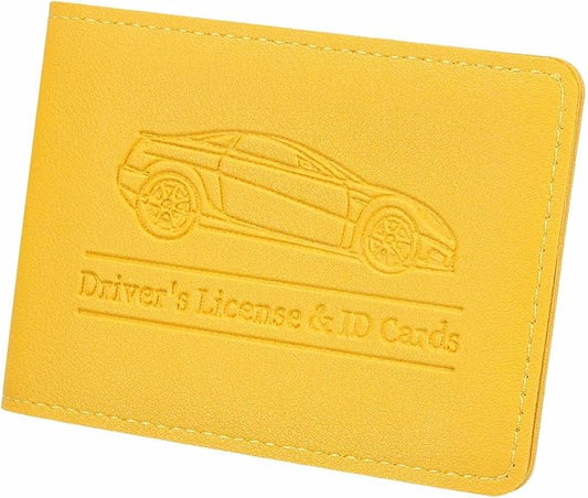HARFINGTON Car Registration and Insurance Holder PU Leather Vehicle Glove Box Organizer Storage Accessories Car ID Holder with 2 Pockets for License ID Card Bank Card Documents, Yellow