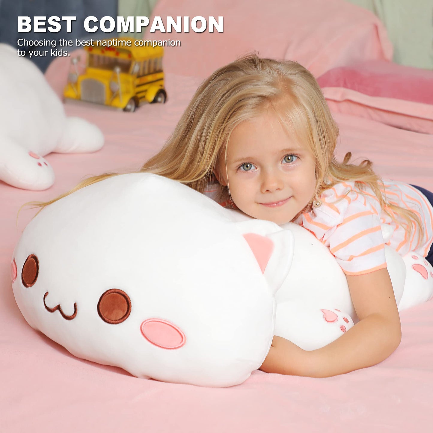 Onsoyours Cute Kitten Plush Toy 25.5" Stuffed Animal Pet Kitty Soft Anime Cat Large Plush Pillow for Kids (White A, 25.5")