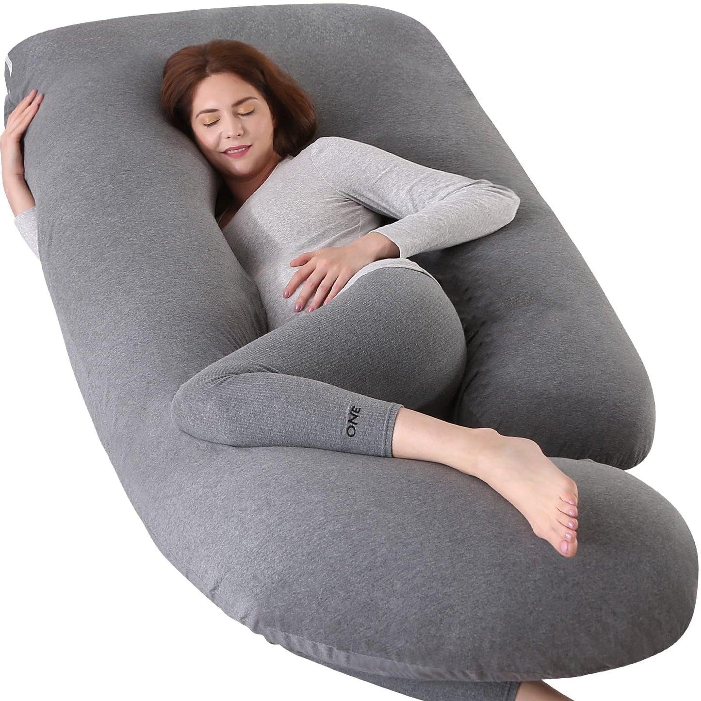 U-Shaped Full Body Pregnancy Pillow for Sleeping – 57" Maternity Pillow with Removable Cover, Support for Back, Legs, Belly & Hips (Jersey-Dark Grey)