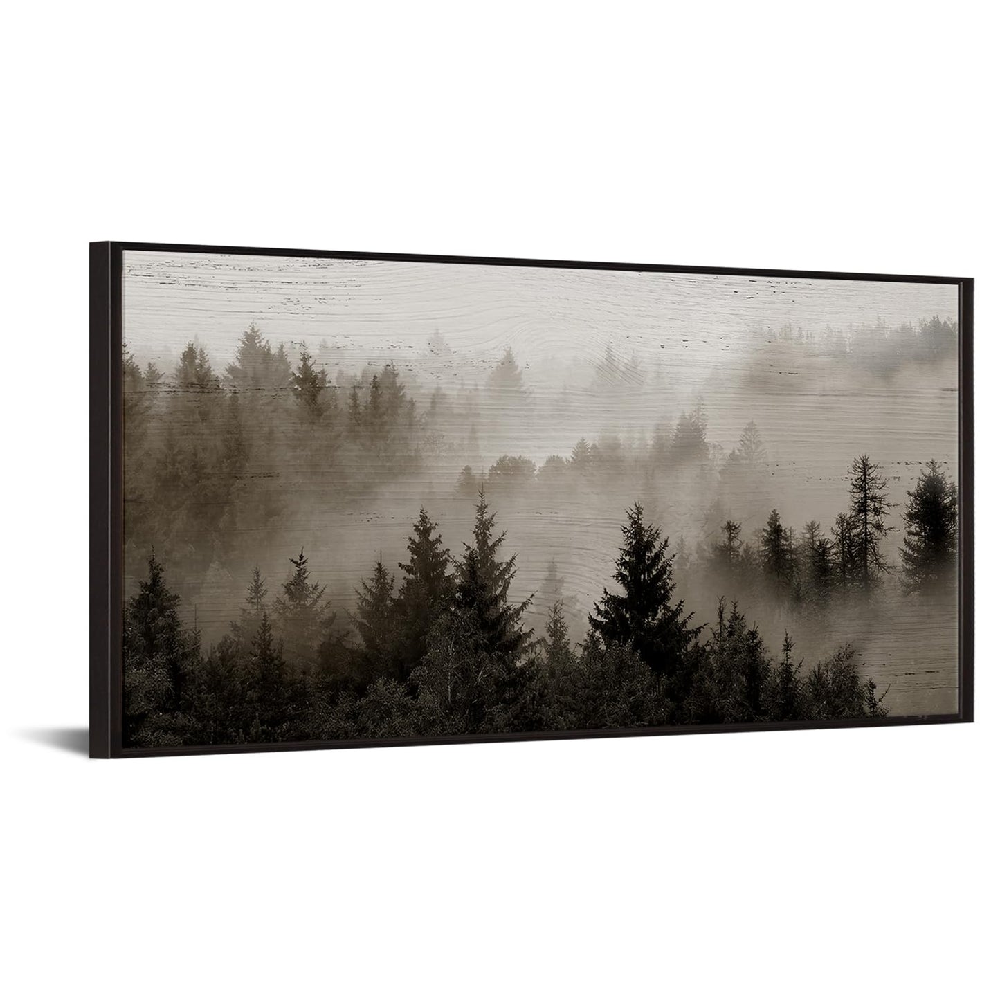 KREATIVE ARTS Large Framed Forest Canvas Wall Art – 24x48'' Foggy Mountain Landscape Print with Black Floater Frame, Nature-Inspired Decor for Living Room, Bedroom, or Office