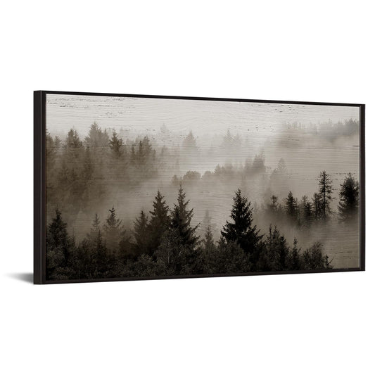 KREATIVE ARTS Large Framed Forest Canvas Wall Art – 24x48'' Foggy Mountain Landscape Print with Black Floater Frame, Nature-Inspired Decor for Living Room, Bedroom, or Office